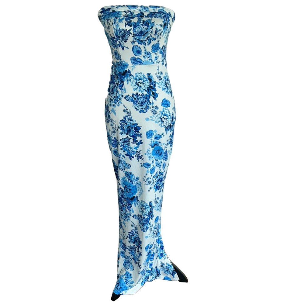 NWT: Commonsense: Floral Blue and White Floral Strapless Dress: Size XS